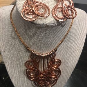 Copper necklace and earrings set - Handmade